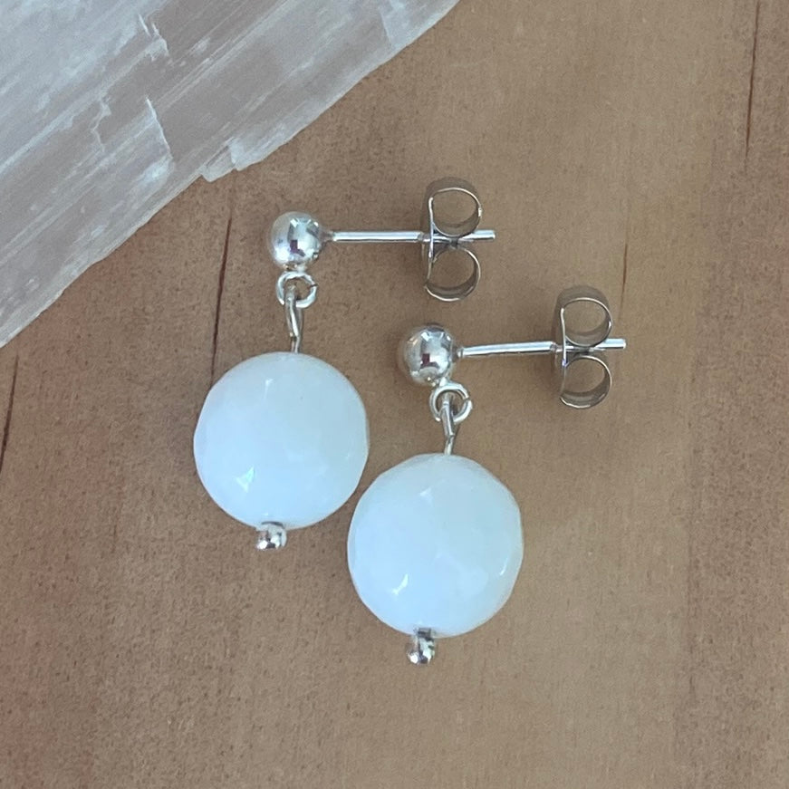 White Onyx Sterling Silver Stud Earrings