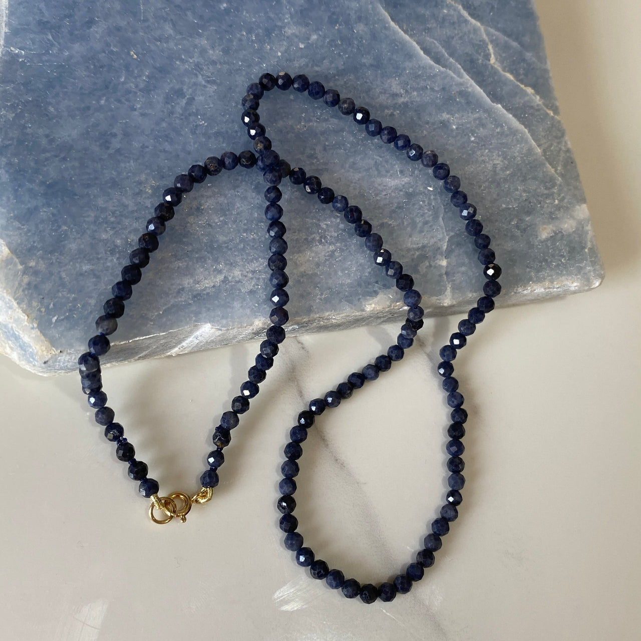Blue Sapphire Solid 9 Carat Yellow Gold Necklace