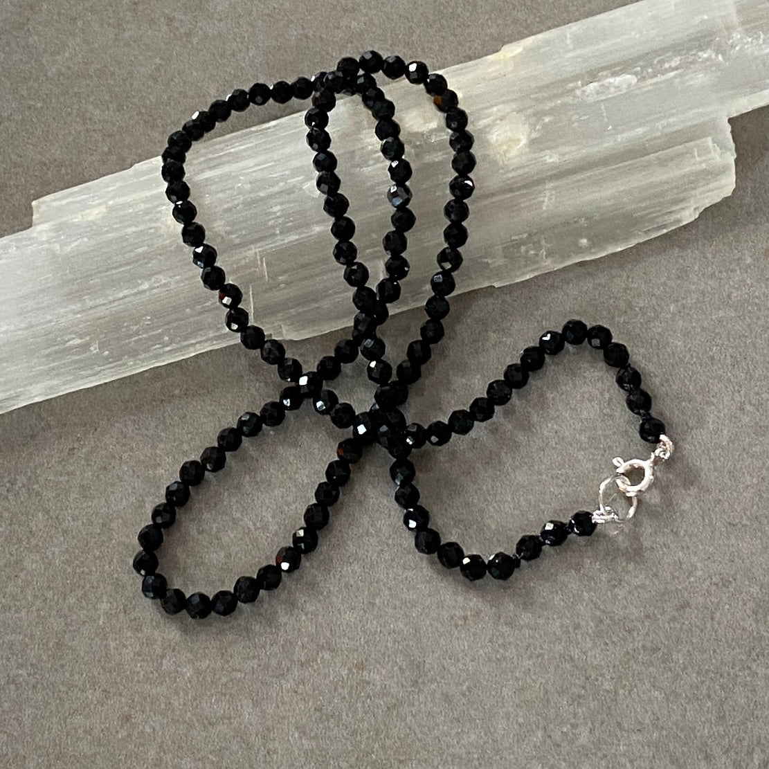 Black Tourmaline Faceted Sterling Silver Necklace