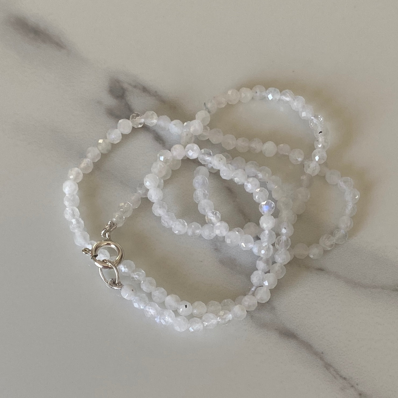 Sterling Silver Natural Rainbow Moonstone Necklace
