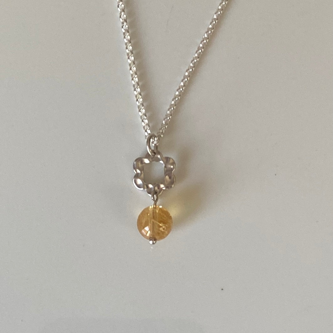 Sterling Silver Citrine & Flower Charm Necklace