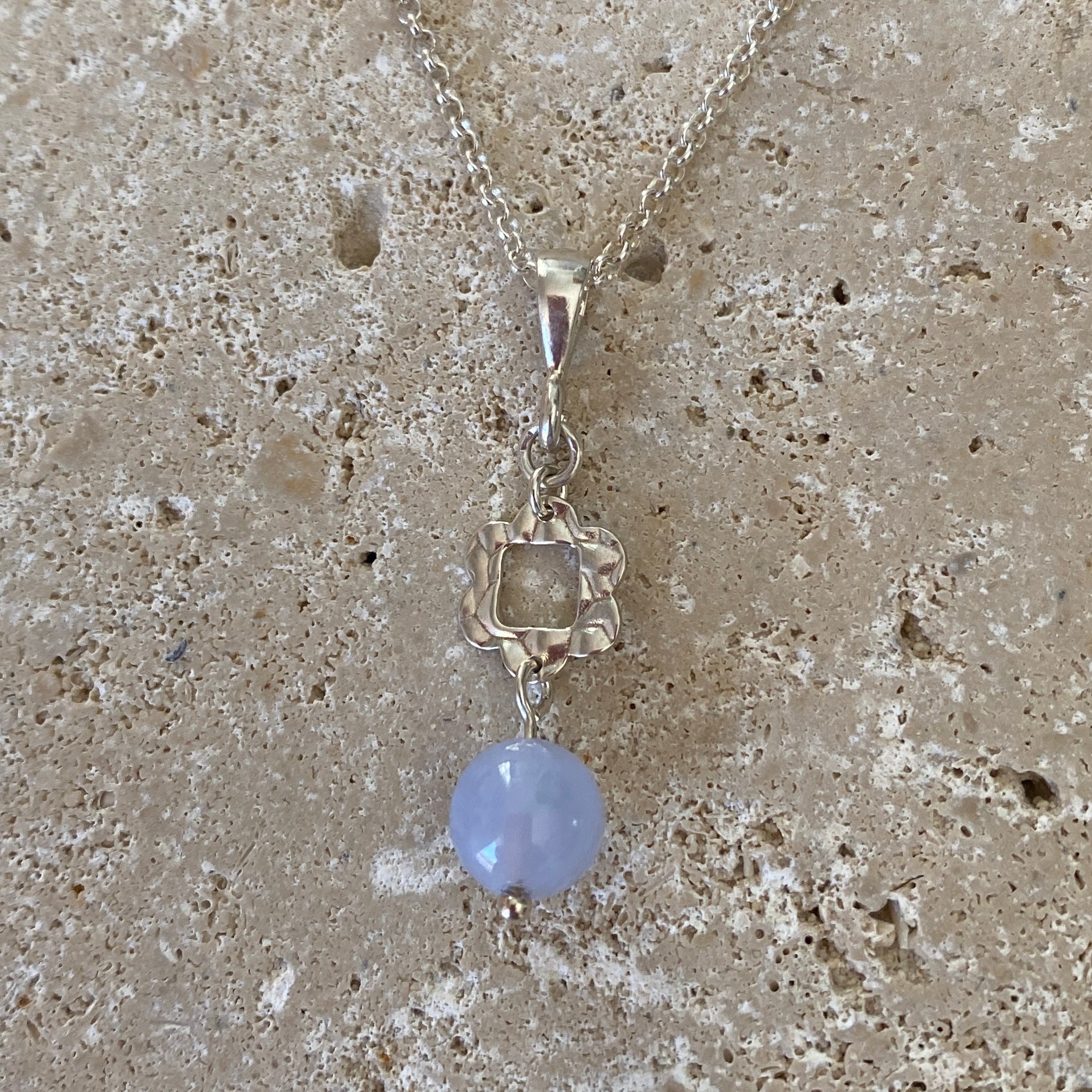 Sterling Silver Blue Lace Agate Necklace - Empaness