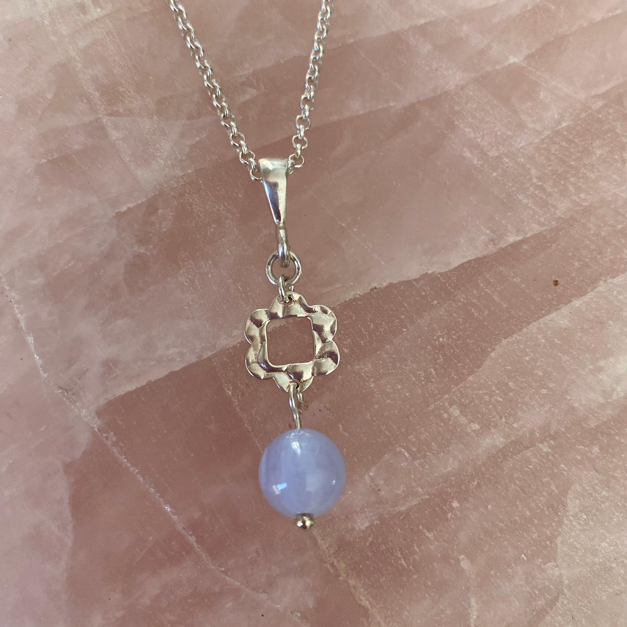 Sterling Silver Blue Lace Agate Necklace - Empaness