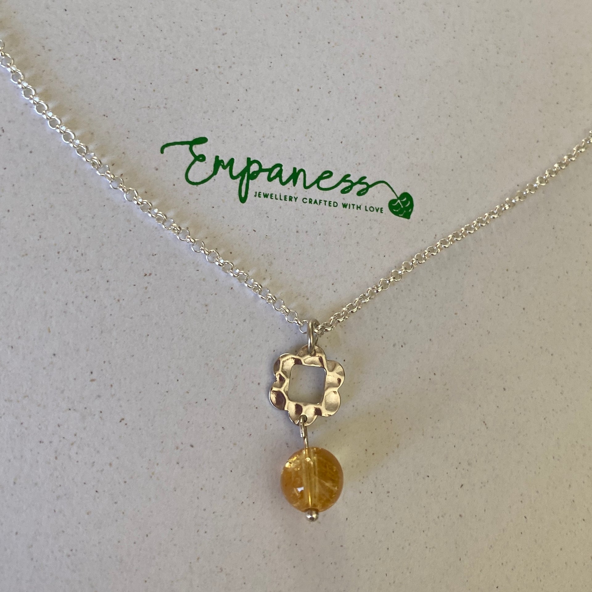 Sterling Silver Citrine & Flower Charm Necklace - Empaness