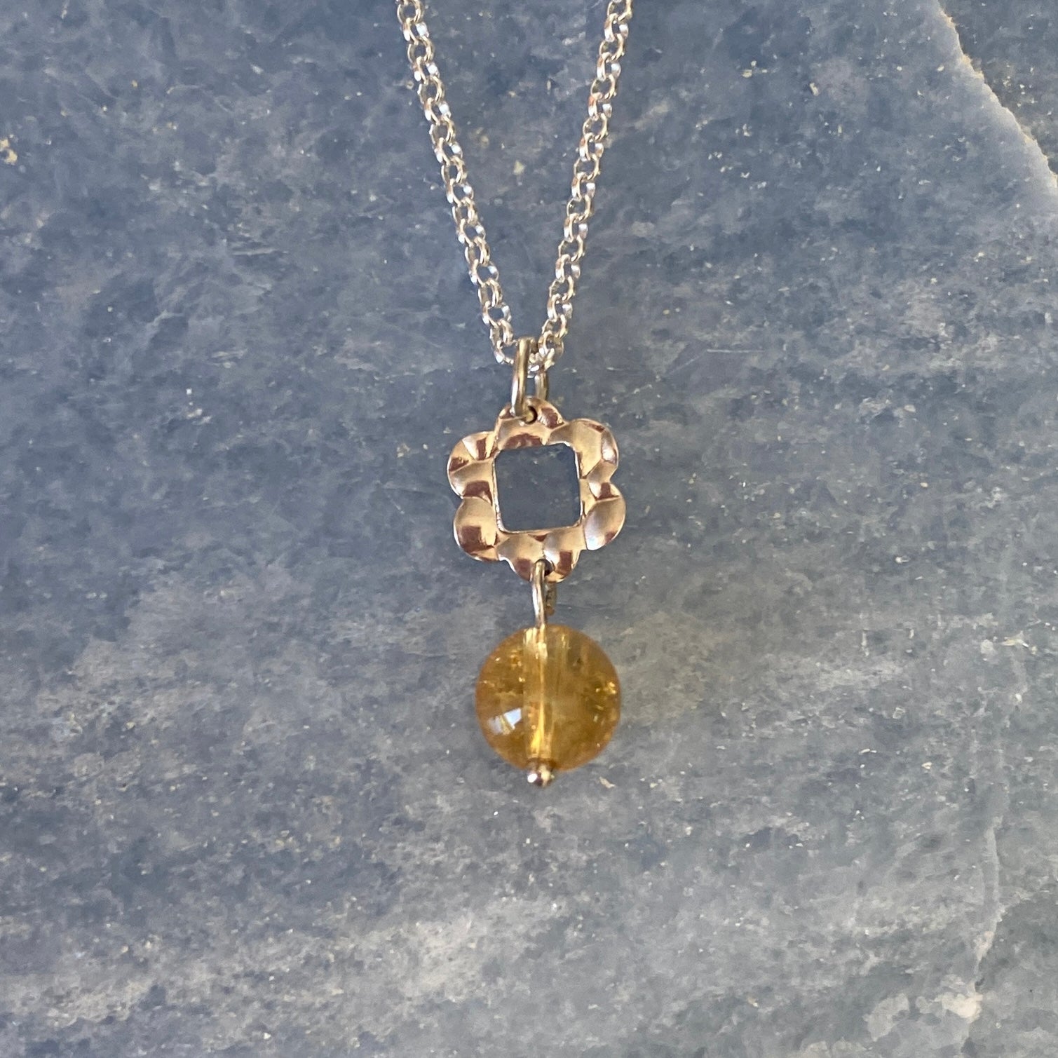 Sterling Silver Citrine & Flower Charm Necklace - Empaness