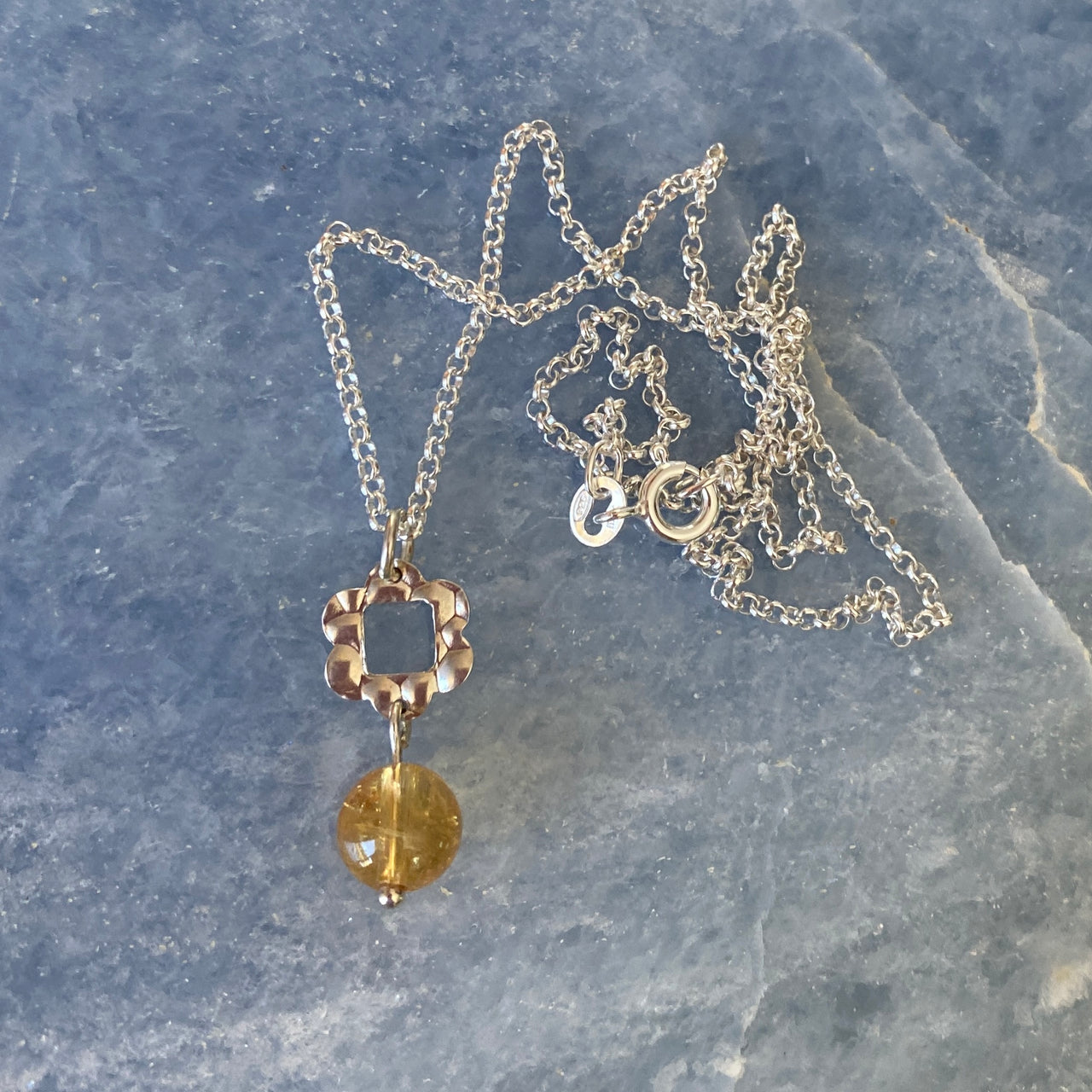 Sterling Silver Citrine & Flower Charm Necklace - Empaness