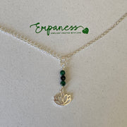 Sterling Silver Lotus Flower Charm, Malachite & Black Tourmaline Necklace - Empaness