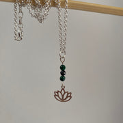 Sterling Silver Lotus Flower Charm, Malachite & Black Tourmaline Necklace - Empaness