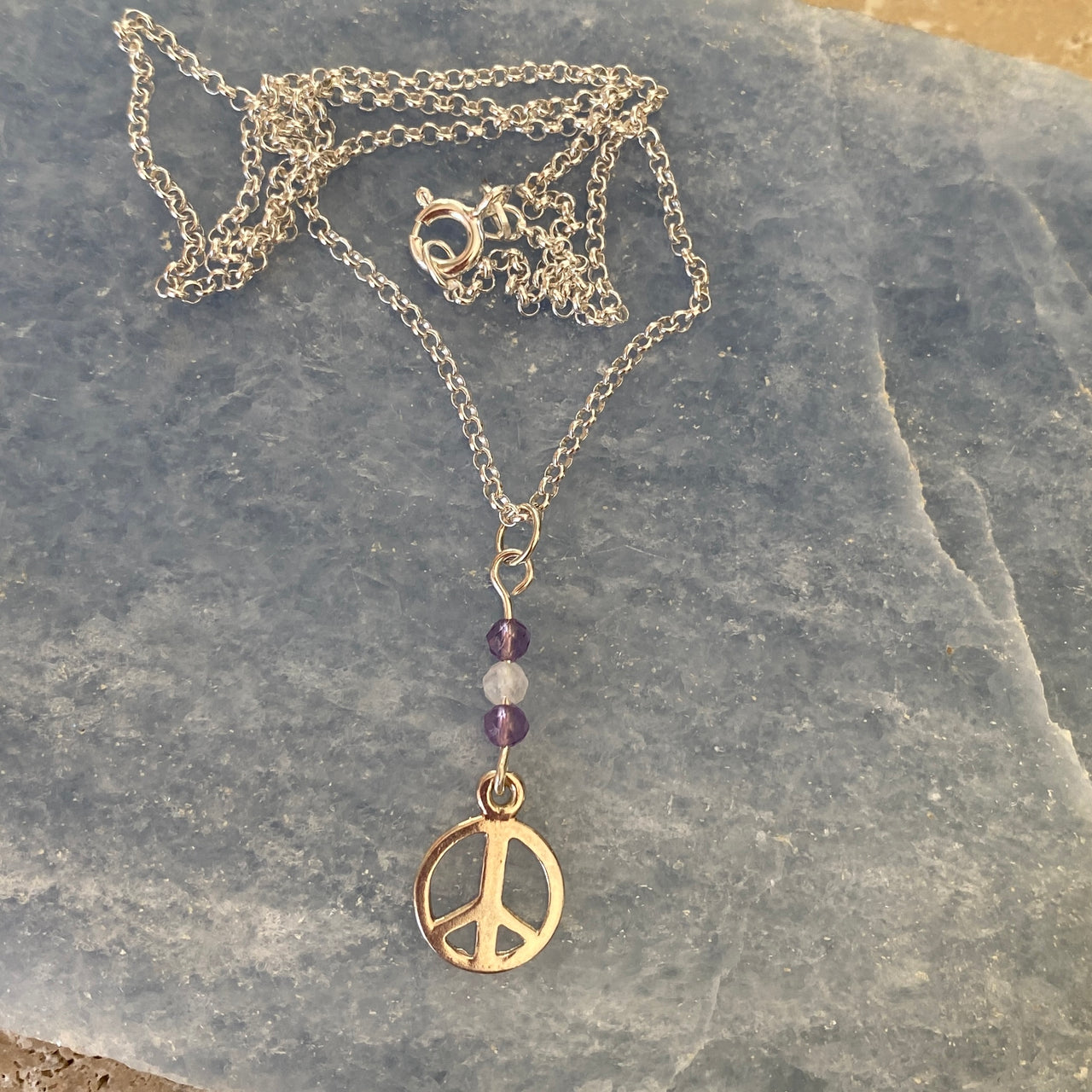 Peace Charm, Moonstone & Amethyst Sterling Silver Necklace - Empaness