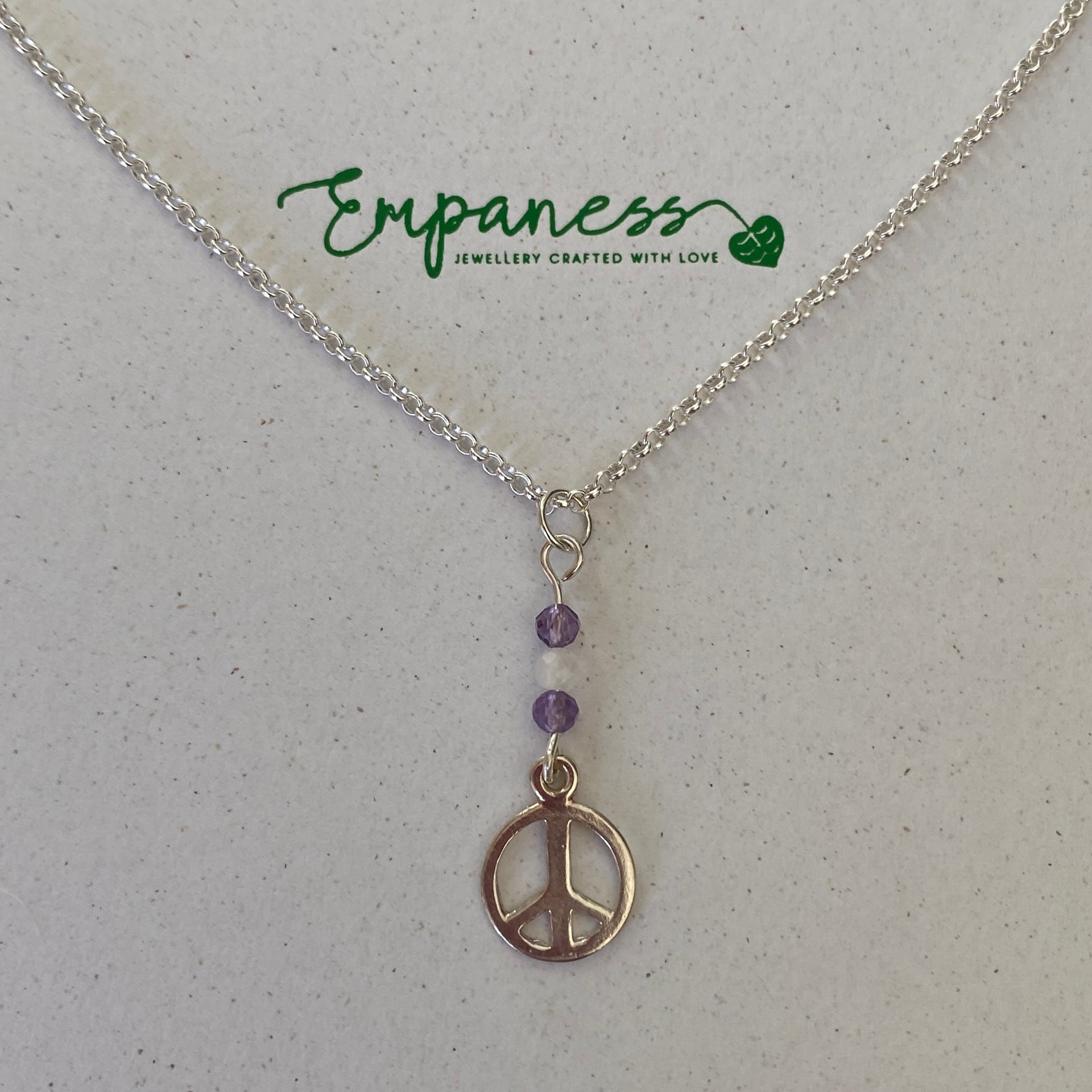 Peace Charm, Moonstone & Amethyst Sterling Silver Necklace - Empaness