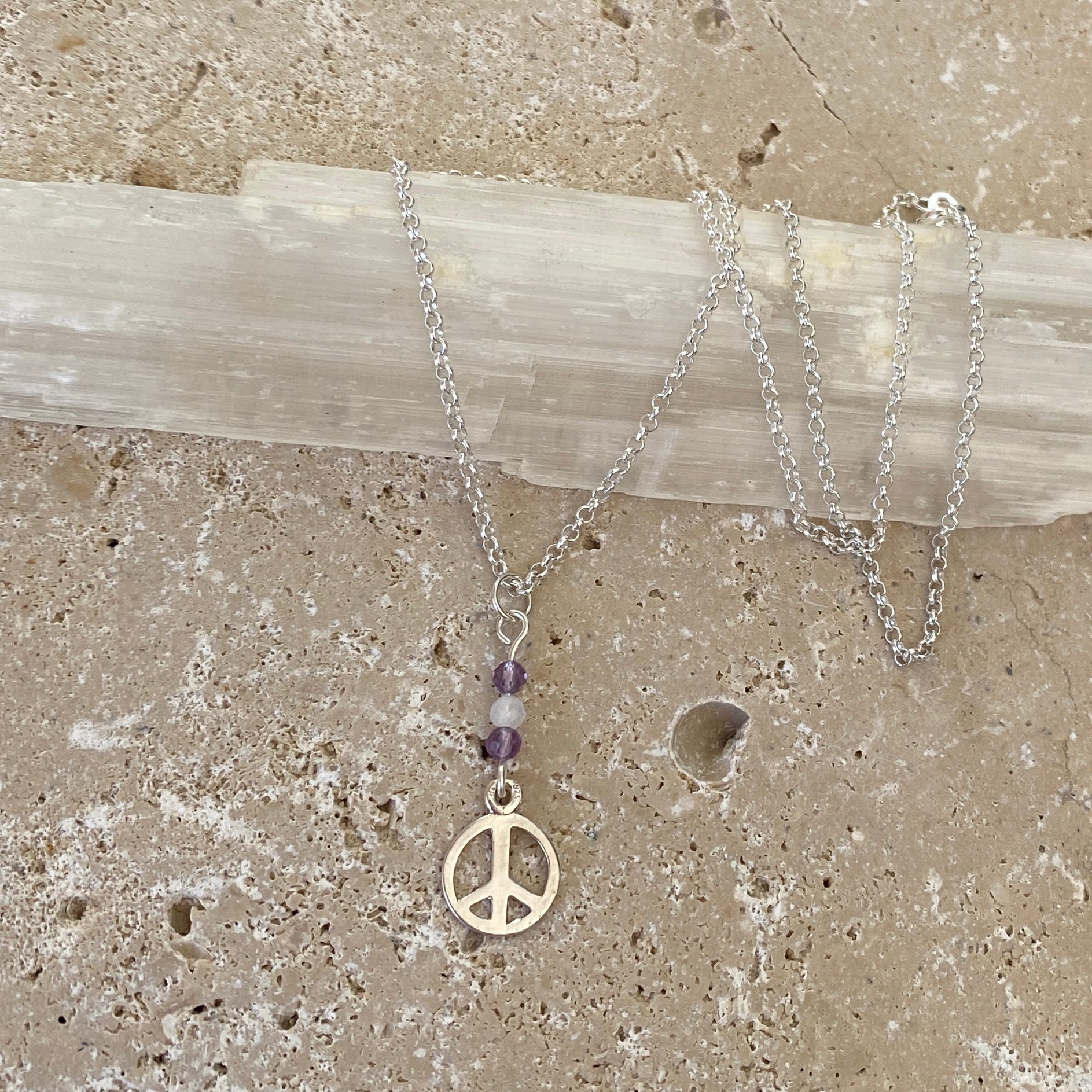 Peace Charm, Moonstone & Amethyst Sterling Silver Necklace - Empaness