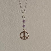 Peace Charm, Moonstone & Amethyst Sterling Silver Necklace - Empaness