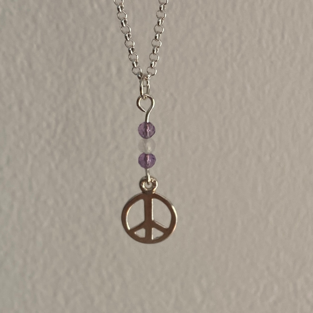 Peace Charm, Moonstone & Amethyst Sterling Silver Necklace - Empaness