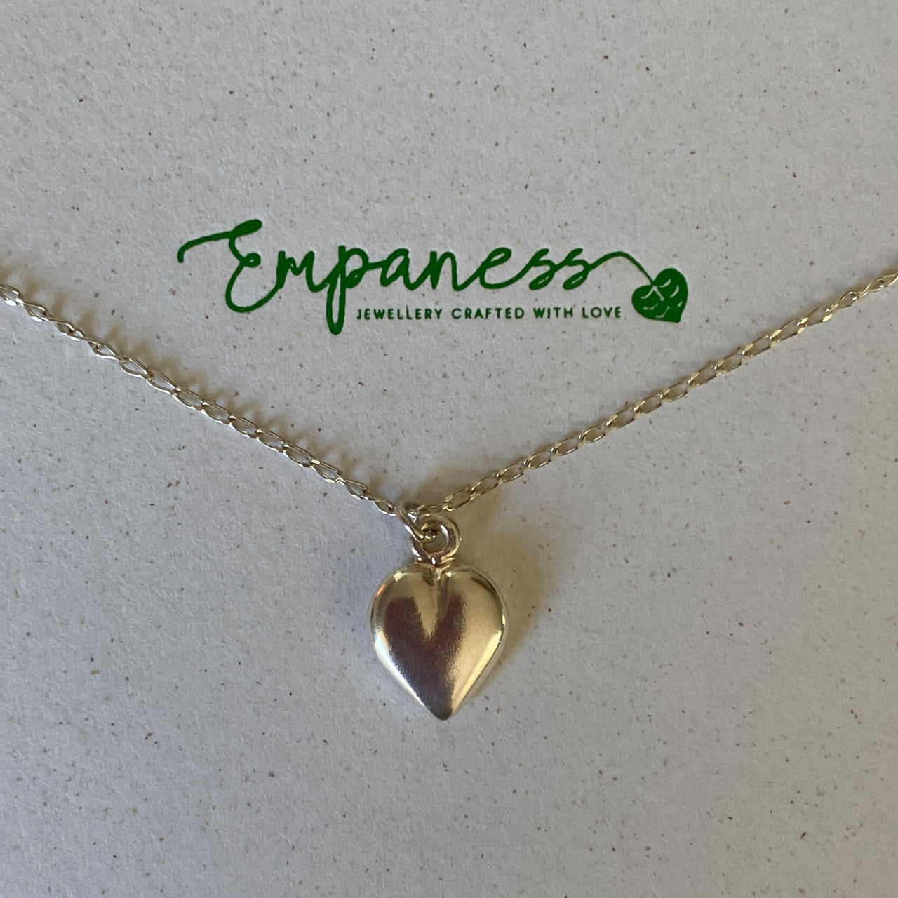 Sterling Silver Puff Heart Charm Necklace - Empaness