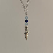 Sterling Silver Shell Charm, lapis Lazuli & Aquamarine Necklace - Empaness