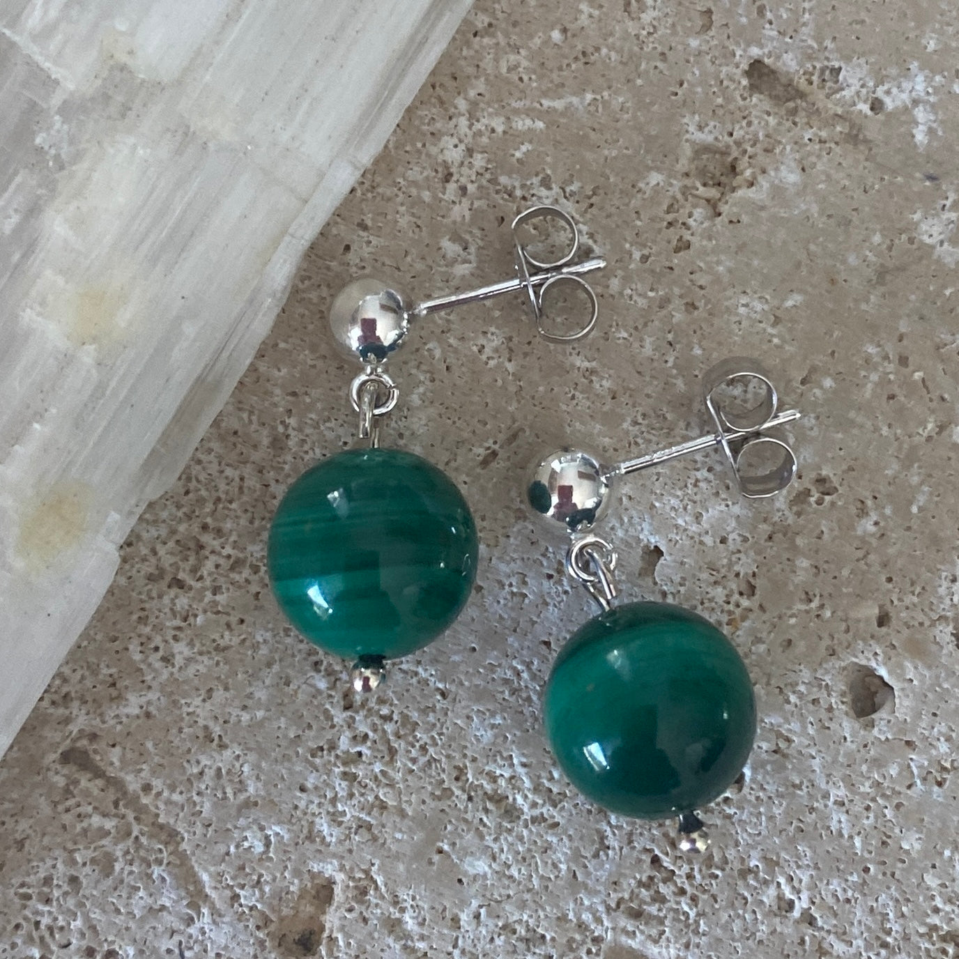 Malachite Sterling Silver Stud Drop Earrings - Empaness