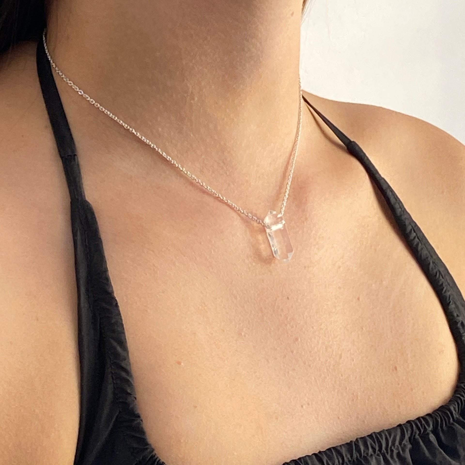 Sterling Silver Clear Quartz Point Pendant Necklace - Empaness