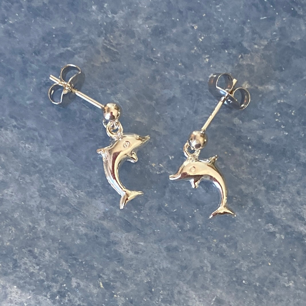 Sterling Silver Dolphin Ball Stud Earrings - Empaness