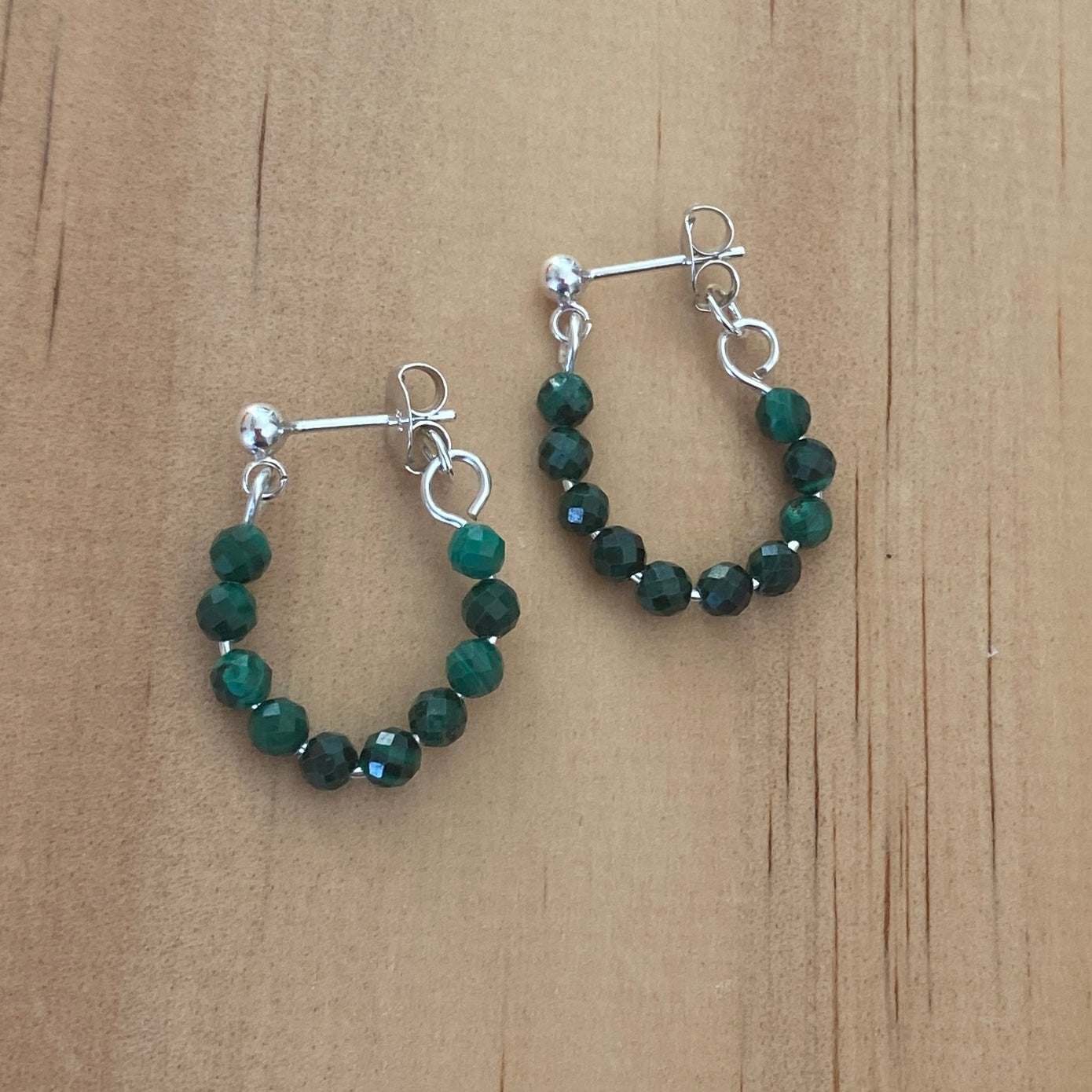 Sterling Silver Malachite Ball Stud Hoop Earrings - Empaness