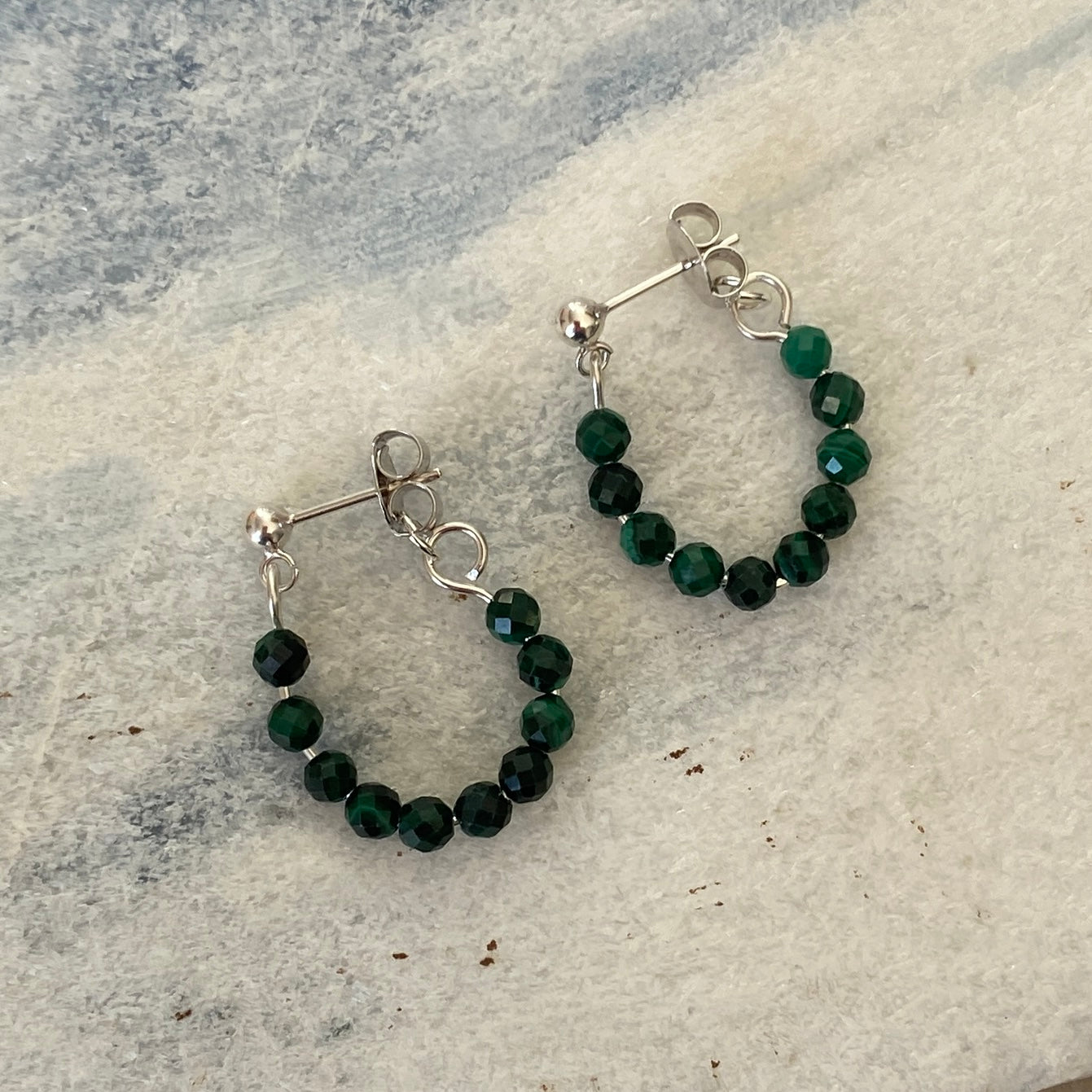 Sterling Silver Malachite Ball Stud Hoop Earrings - Empaness