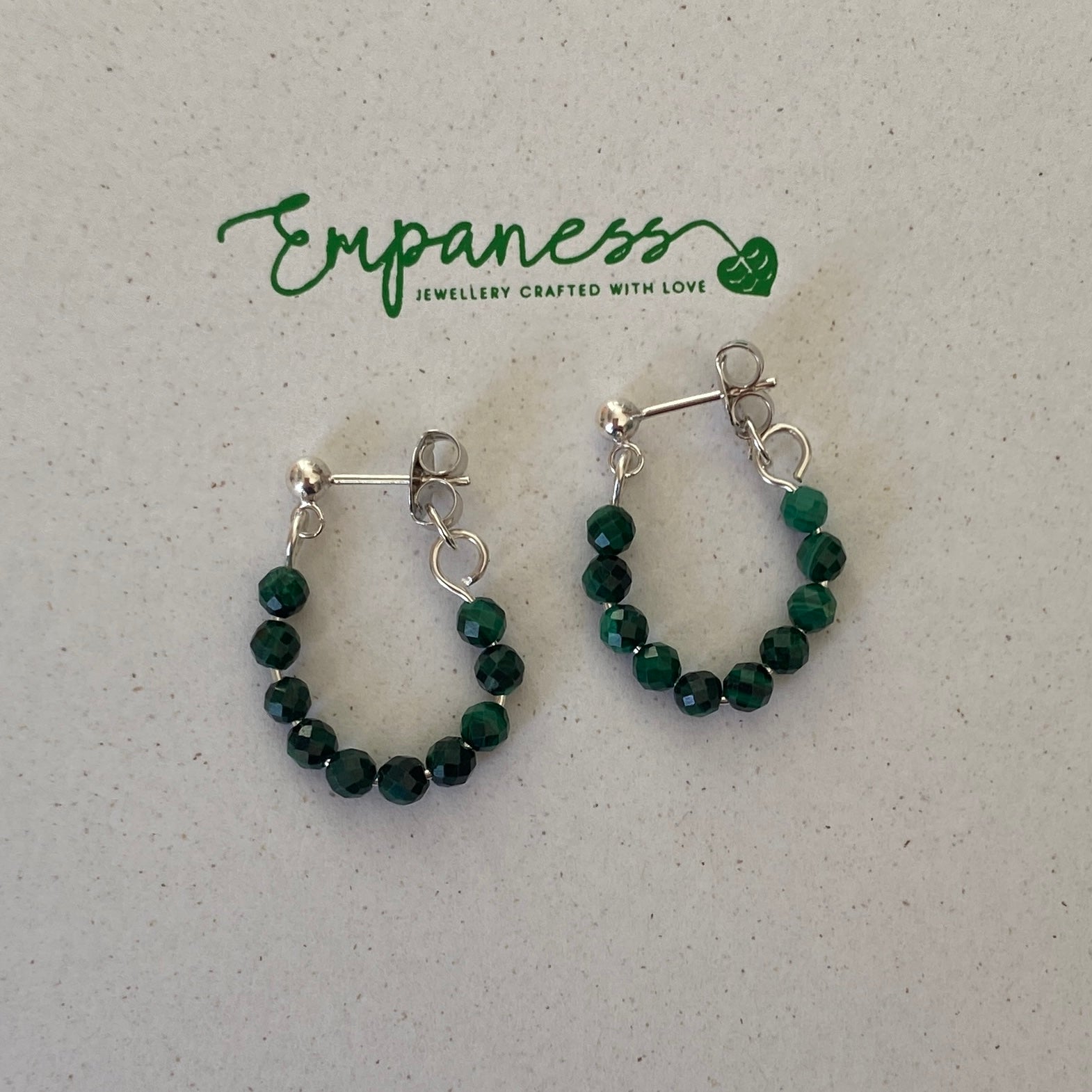 Sterling Silver Malachite Ball Stud Hoop Earrings - Empaness