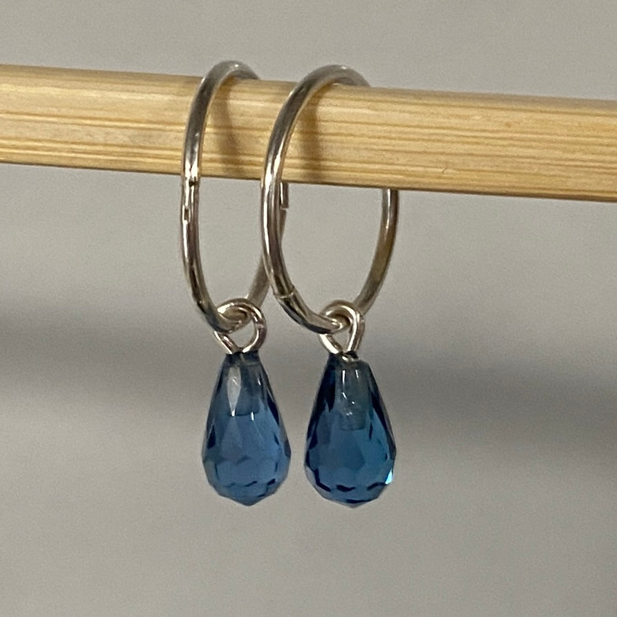 Cubic Zirconia London Blue Sterling Silver Hoop Earrings - Empaness