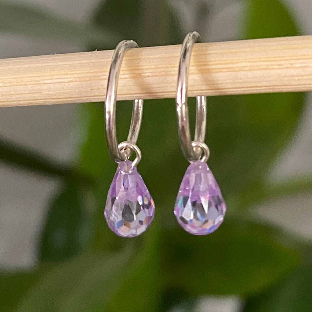 Cubic Zirconia Lavender Purple Sterling Silver Hoop Earrings - Empaness