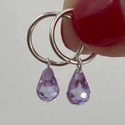 Cubic Zirconia Lavender Purple Sterling Silver Hoop Earrings - Empaness