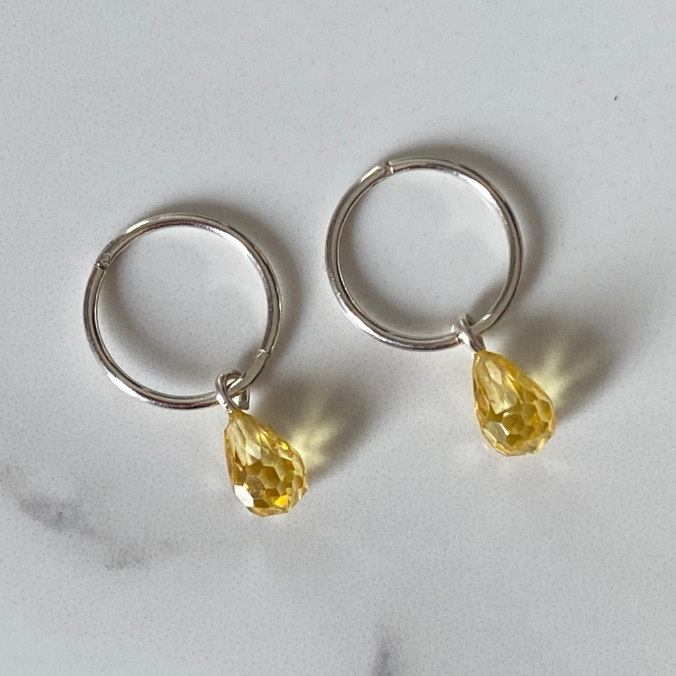 Cubic Zirconia Yellow Briolette Sterling Silver Hoop Earrings - Empaness