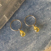 Cubic Zirconia Yellow Briolette Sterling Silver Hoop Earrings - Empaness