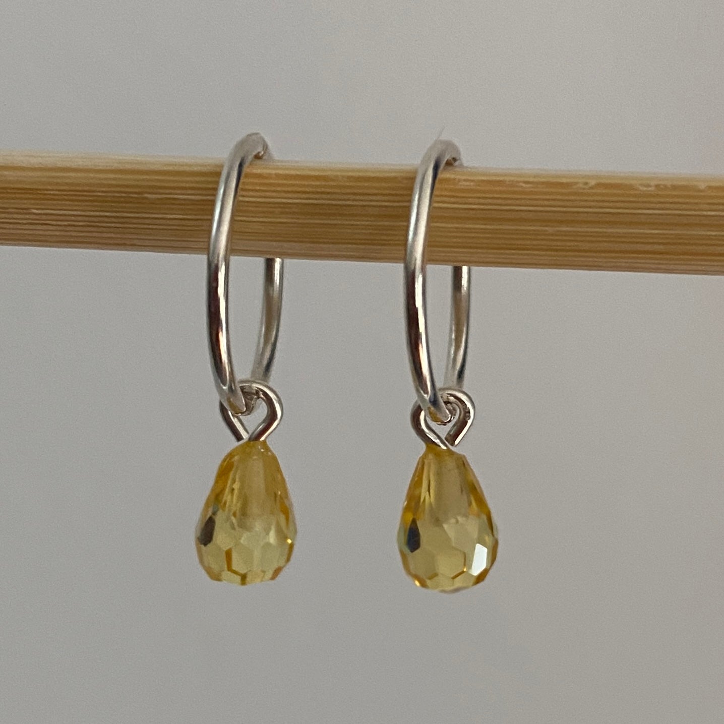 Cubic Zirconia Yellow Briolette Sterling Silver Hoop Earrings - Empaness