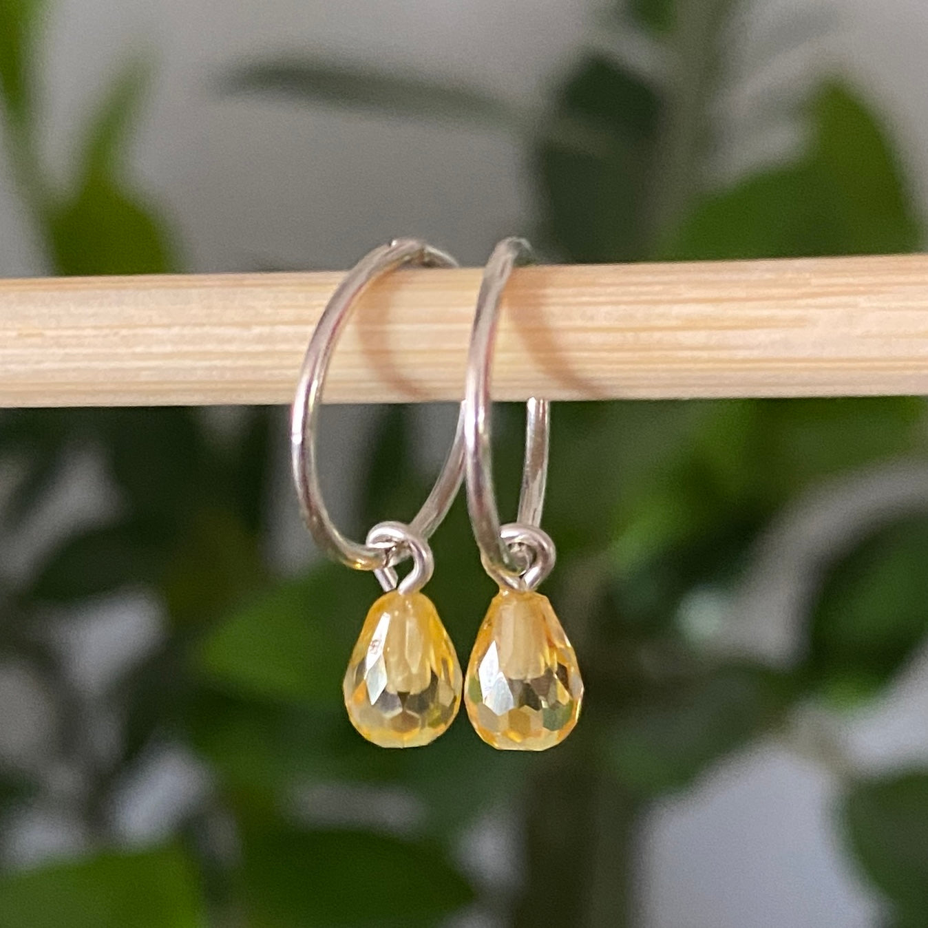 Cubic Zirconia Yellow Briolette Sterling Silver Hoop Earrings - Empaness