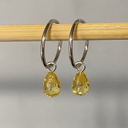 Cubic Zirconia Yellow Briolette Sterling Silver Hoop Earrings - Empaness