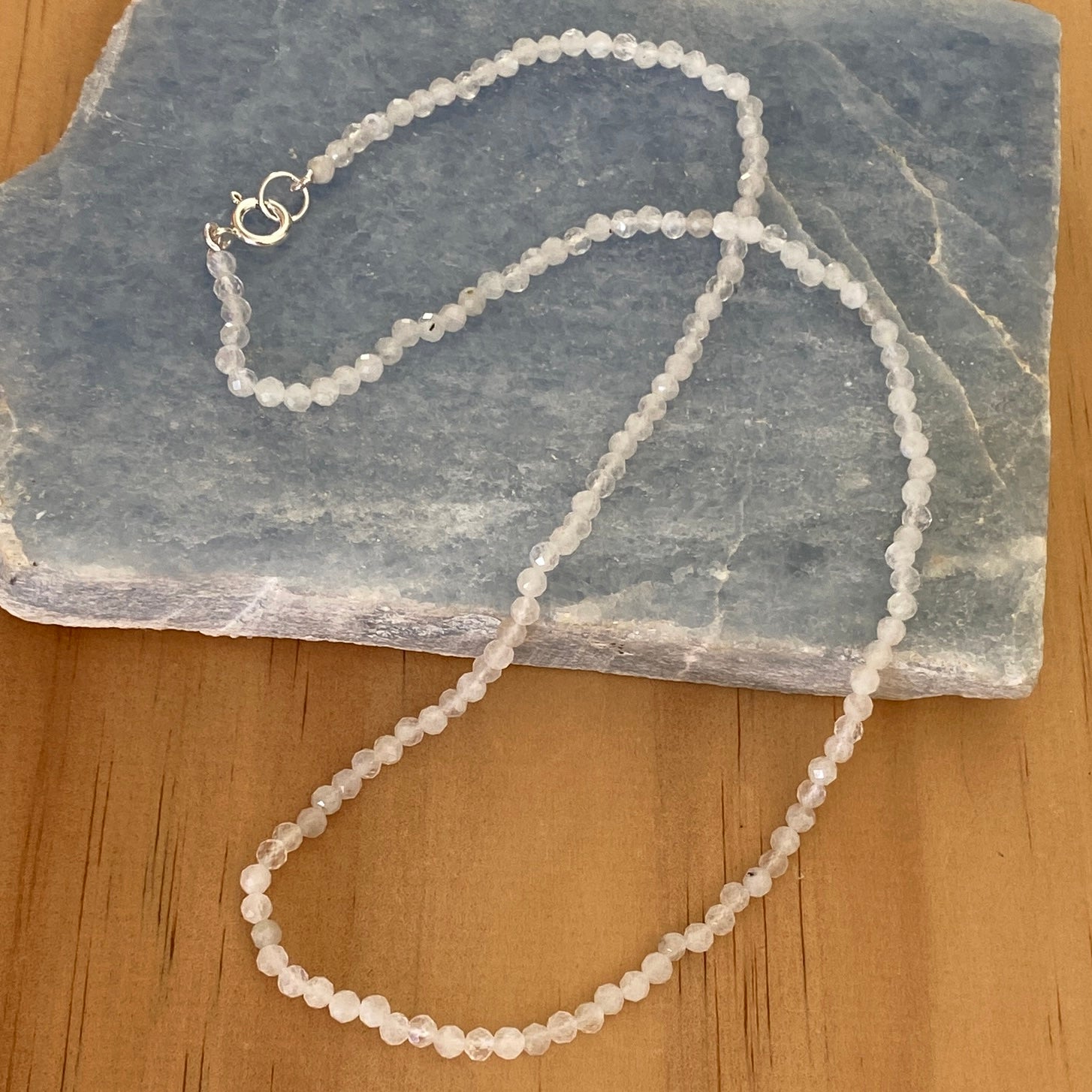 Sterling Silver Natural Rainbow Moonstone Necklace - Empaness