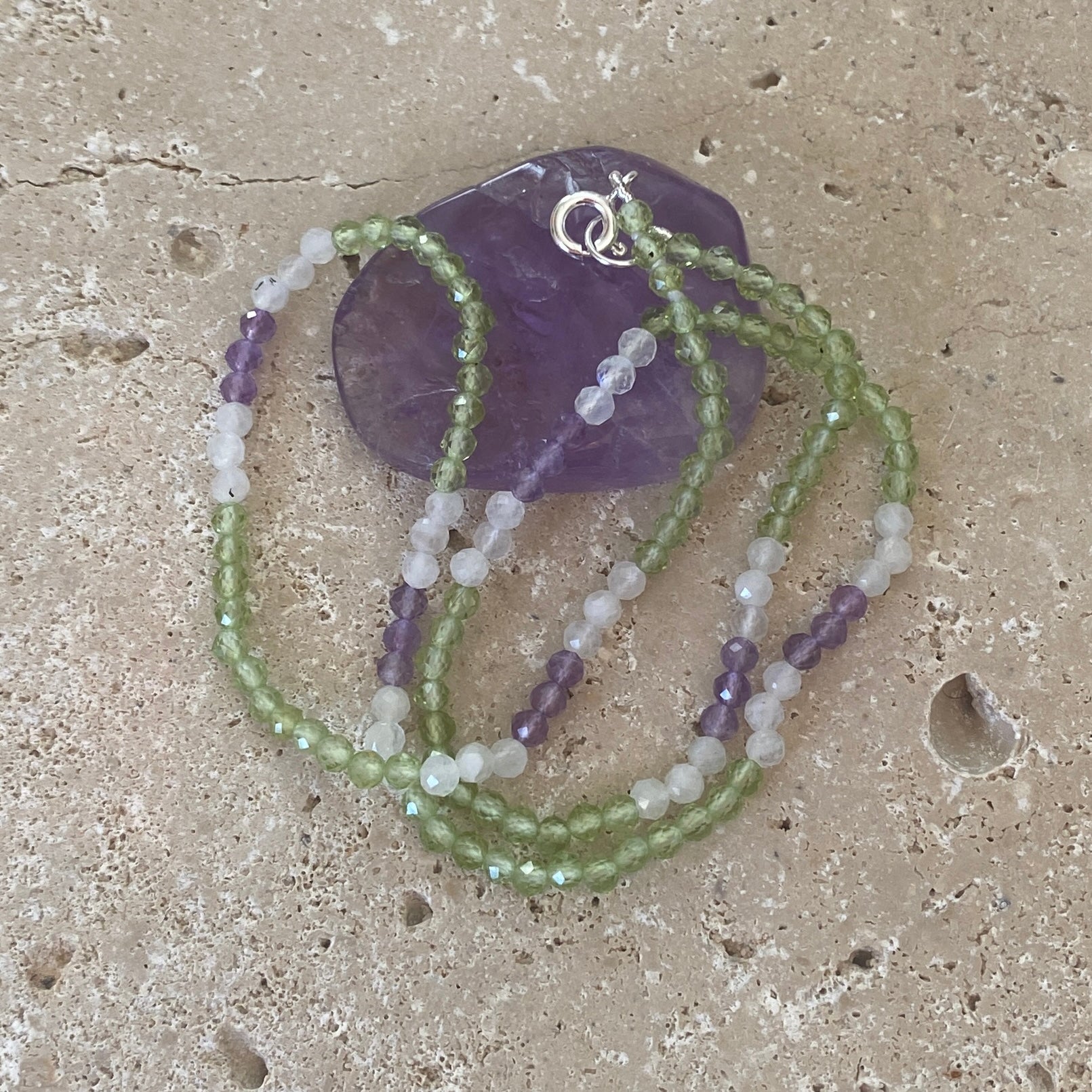 Peridot, Amethyst & Moonstone Sterling Silver Necklace - Empaness