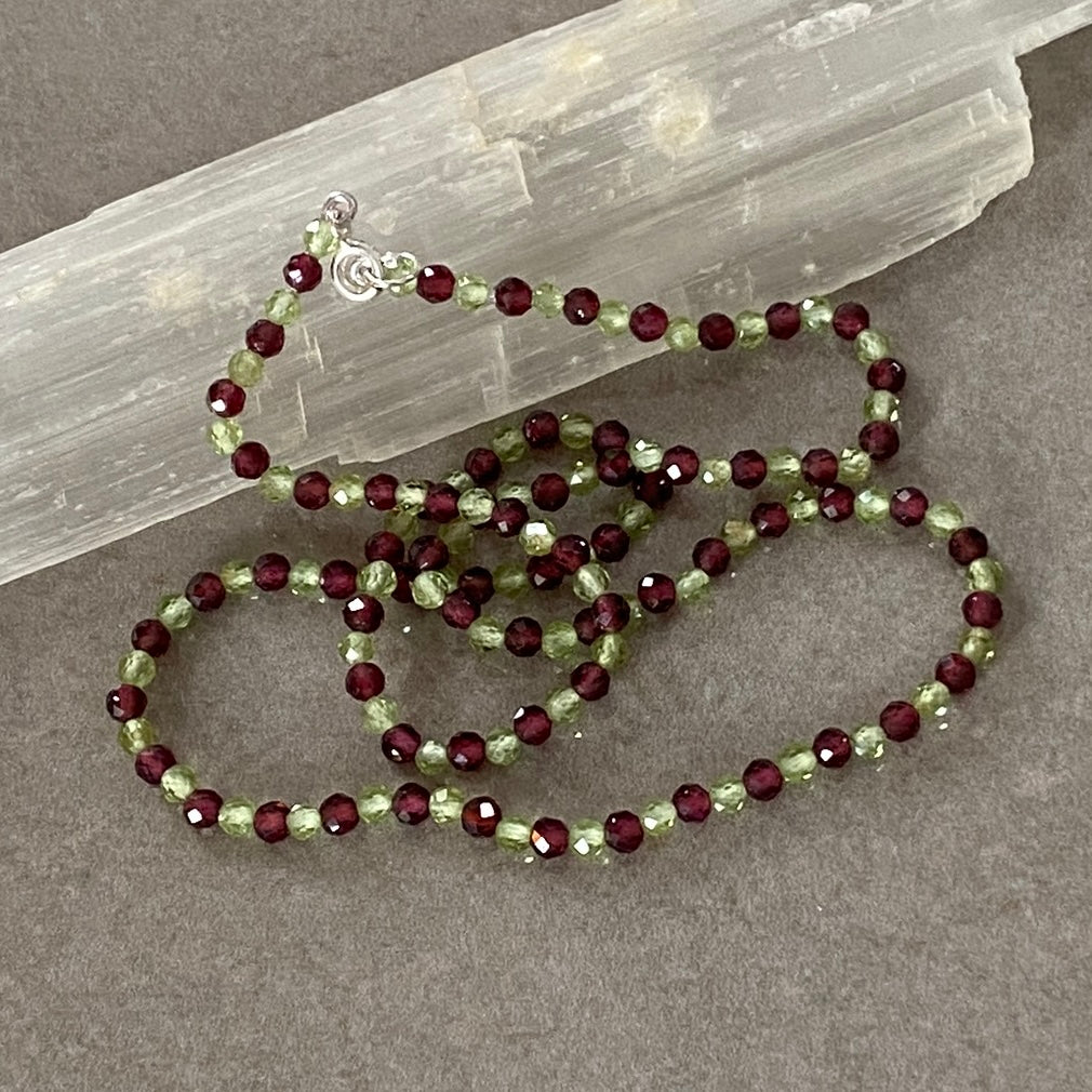 Red Garnet & Peridot Sterling Silver Necklace
