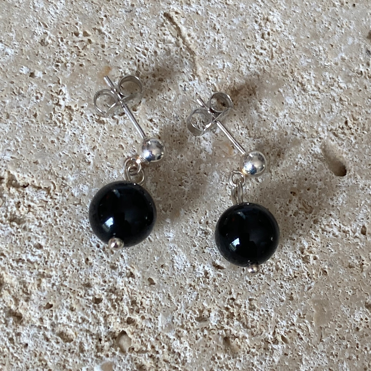 Sterling Silver Black Onyx Ball Stud Earrings - Empaness