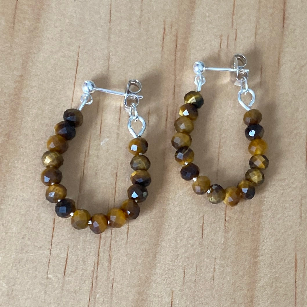 Sterling Silver Tigers Eye Ball Stud Hoop Earrings - Empaness