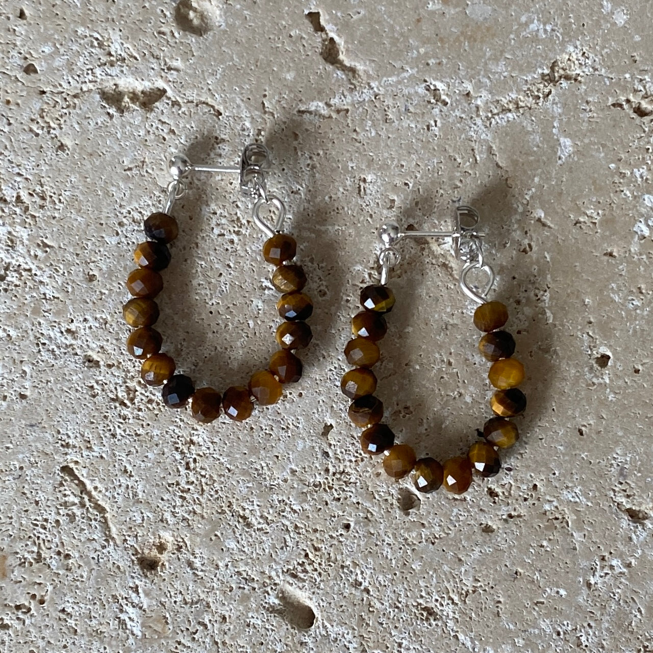 Sterling Silver Tigers Eye Ball Stud Hoop Earrings - Empaness