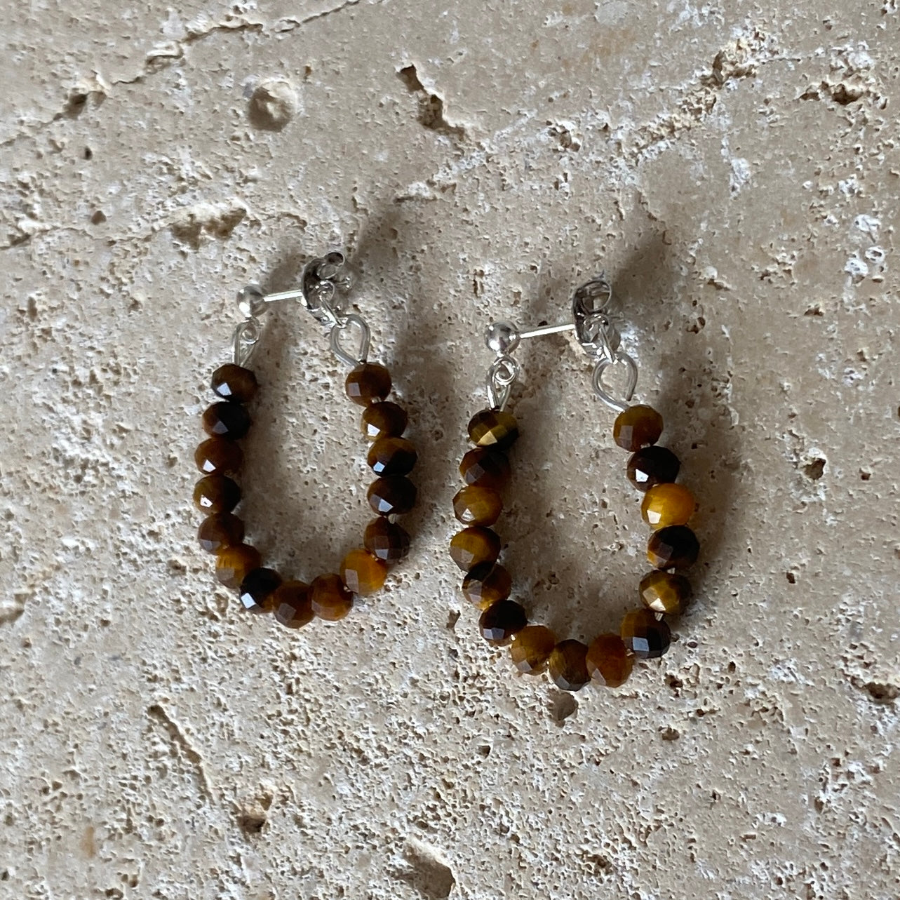 Sterling Silver Tigers Eye Ball Stud Hoop Earrings - Empaness