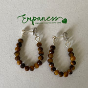 Sterling Silver Tigers Eye Ball Stud Hoop Earrings - Empaness