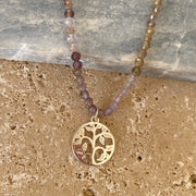 Rare Natural Auralite & Tree Of Life Charm Sterling Silver Necklace - Empaness