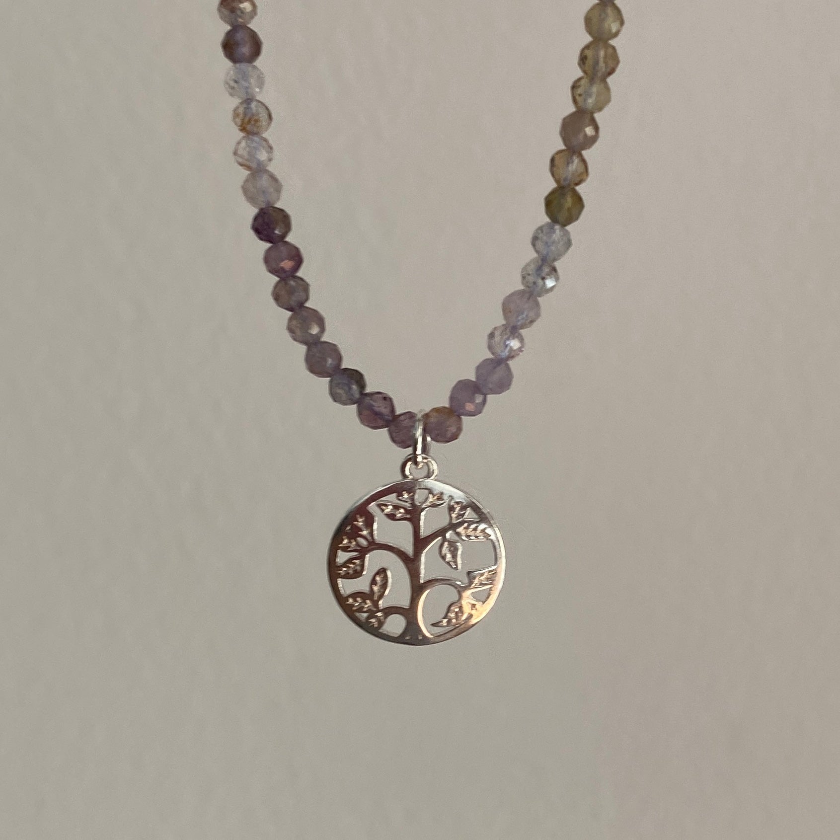 Rare Natural Auralite & Tree Of Life Charm Sterling Silver Necklace - Empaness