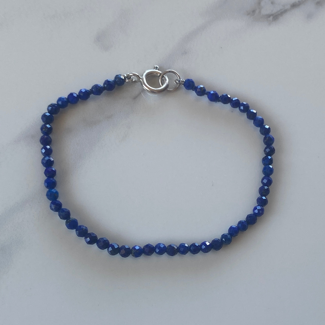 Sterling Silver Faceted Lapis Lazuli Handmade Bracelet