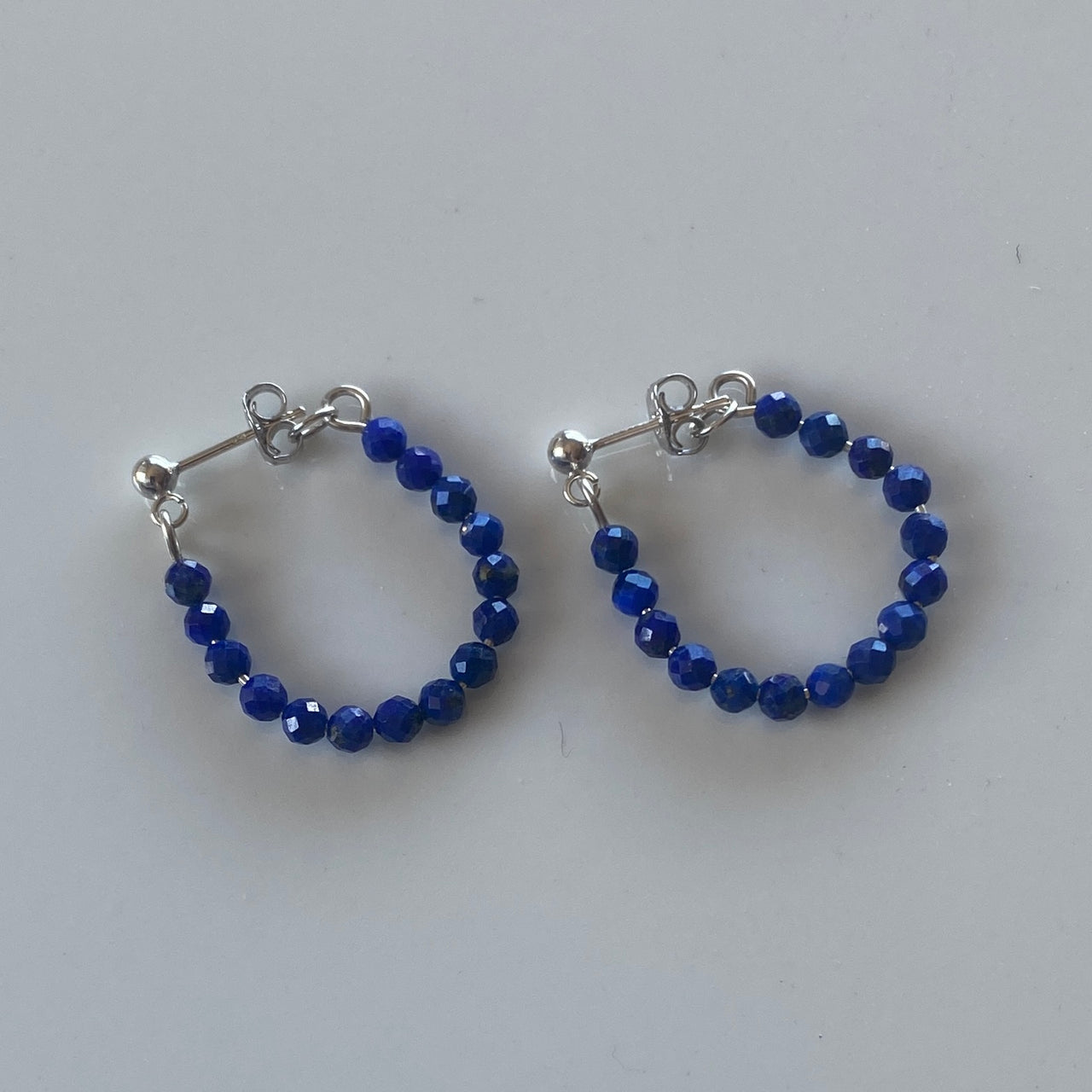Lapis Lazuli Natural Faceted handmade Sterling Silver Hoop Stud Earrings