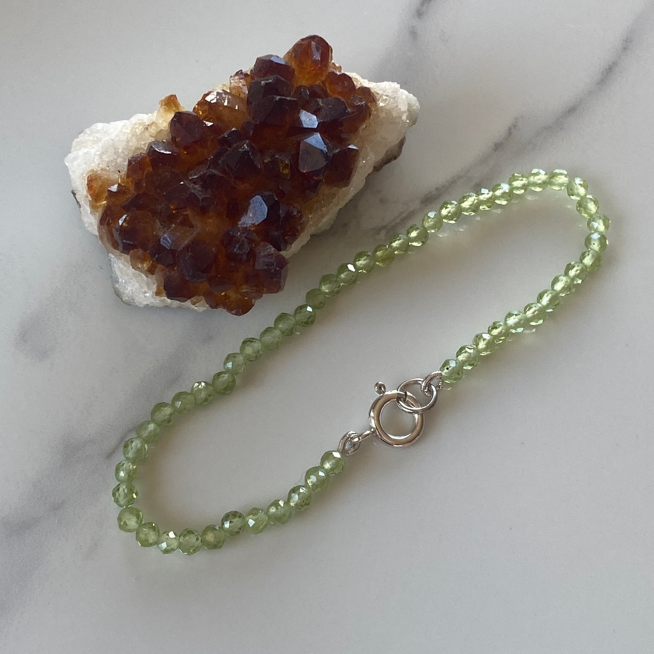 Sterling Silver Handmade Faceted Peridot Gemstone Bracelet