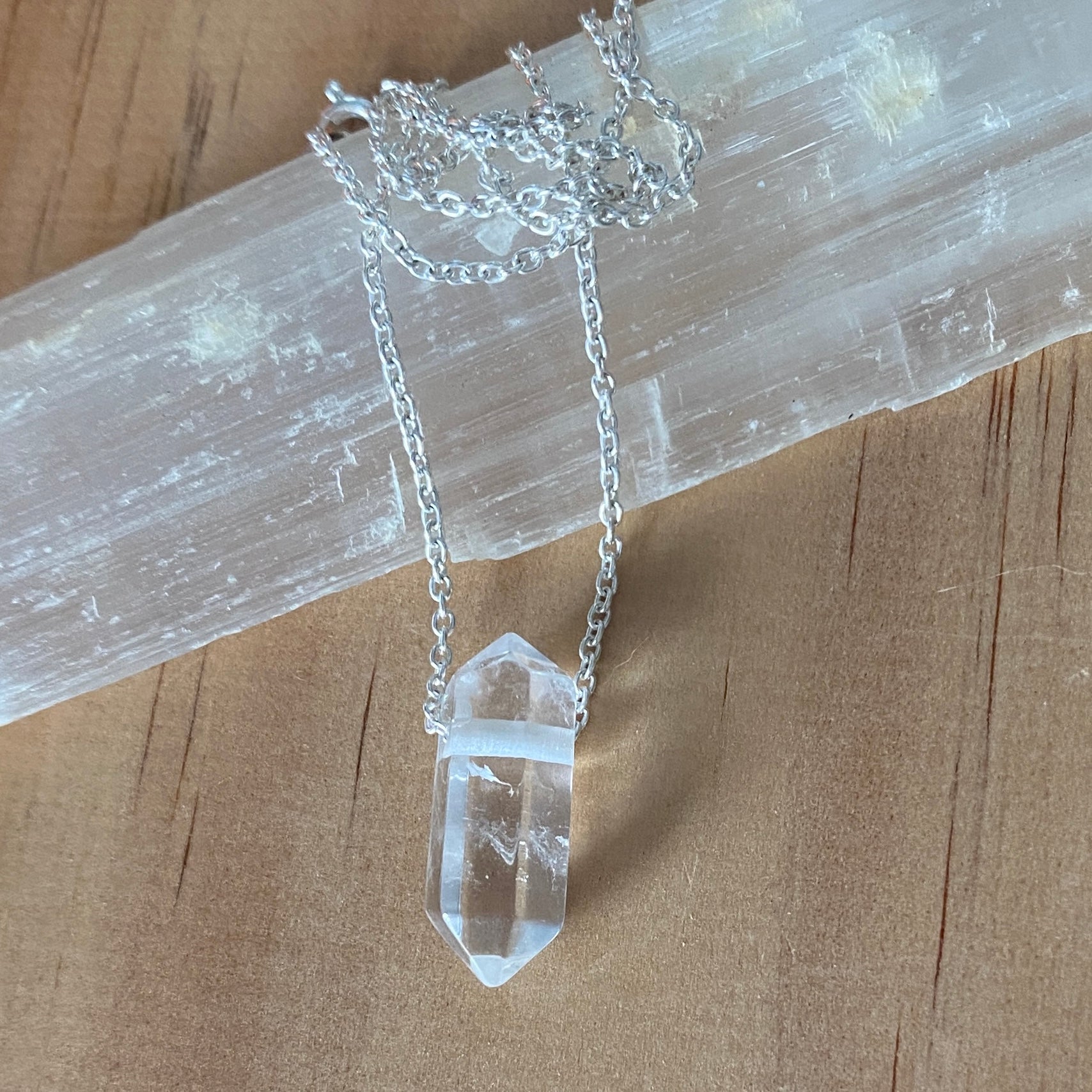 Sterling Silver Clear Quartz Point Pendant Necklace - Empaness