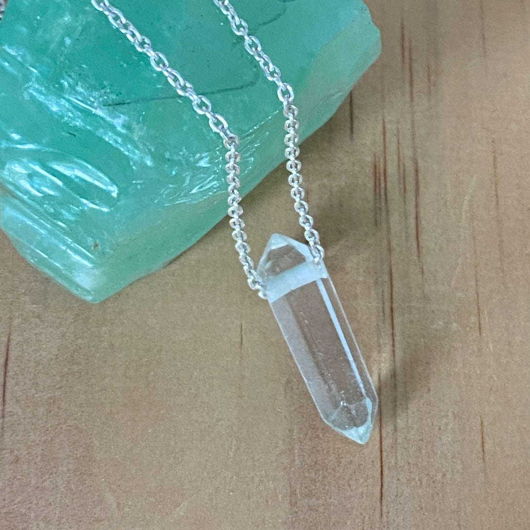 Sterling Silver Clear Quartz Point Pendant Necklace - Empaness