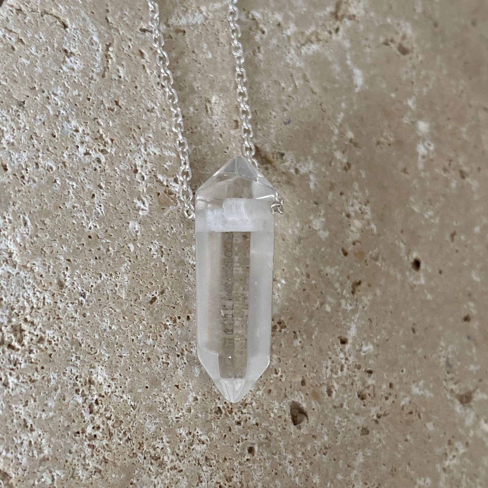 Sterling Silver Clear Quartz Point Pendant Necklace - Empaness