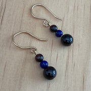 Solid 9 Carat Yellow Gold Red Garnet and Lapis Lazuli Earrings - Empaness